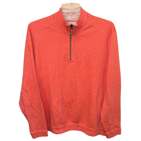 Men's‎ Tommy Bahama 100% Cotton Peach Reversible 1/4 Zip Sweater Size XL - Picture 1 of 10